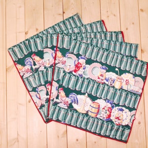 Vintage 1940&#39;s/50&#39;s 5 Pcs Barkcloth Curtain Fabric / 5 - 21&quot; x 23&quot; / Kitchen Print / Retro Collectable Rare