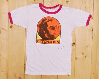 Vintage 1970&#39;s ELTON JOHN Ringer T-Shirt / Retro Collectable Rare