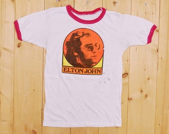 Vintage 1970's ELTON JOHN Ringer T-Shirt / Retro Collectable Rare