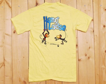 Vintage 1970's HANG LOOSE Hawaiian T-Shirt / Retro Collectable Rare