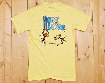Vintage 1970&#39;s HANG LOOSE Hawaiian T-Shirt / Retro Collectable Rare