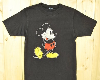 Camiseta negra vintage de Mickey Mouse de los años 70 / Disney / Coleccionable retro rara