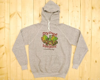 Vintage 1970&#39;s DRY CREEK VINEYARD Heather Grey Hoodie / Healdsburg Calif. / Made in U.S.A. / Hoody / Retro Collectable Rare
