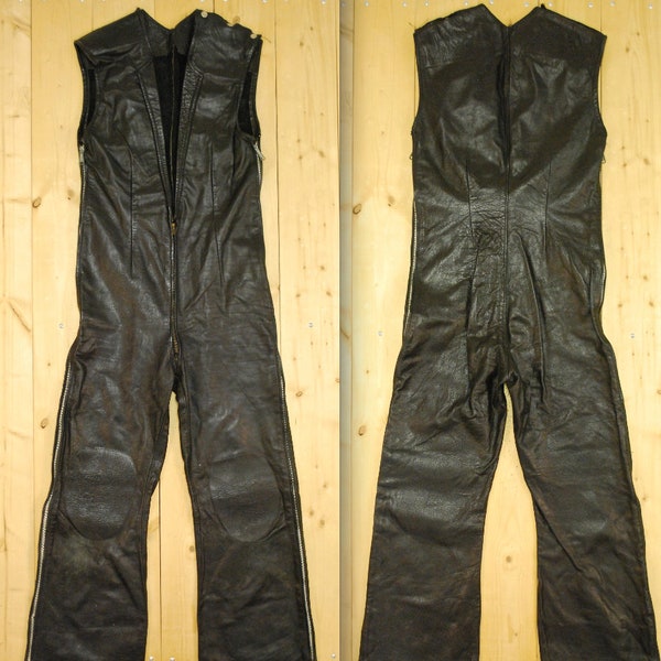 Vintage 1960's/70's Women's Bib Leather Motorcycle Pants  / Leather Overall /  Retro Collectable Rare