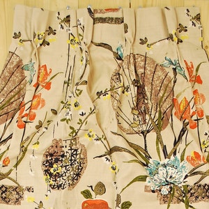 Vintage 1940&#39;s/50&#39;s Set (2) of Barkcloth Curtains / Top 40&quot; Bottom 66&quot; x 56&quot; / Oriental Floral / Bark Cloth Fabric / Retro Collectable Rare