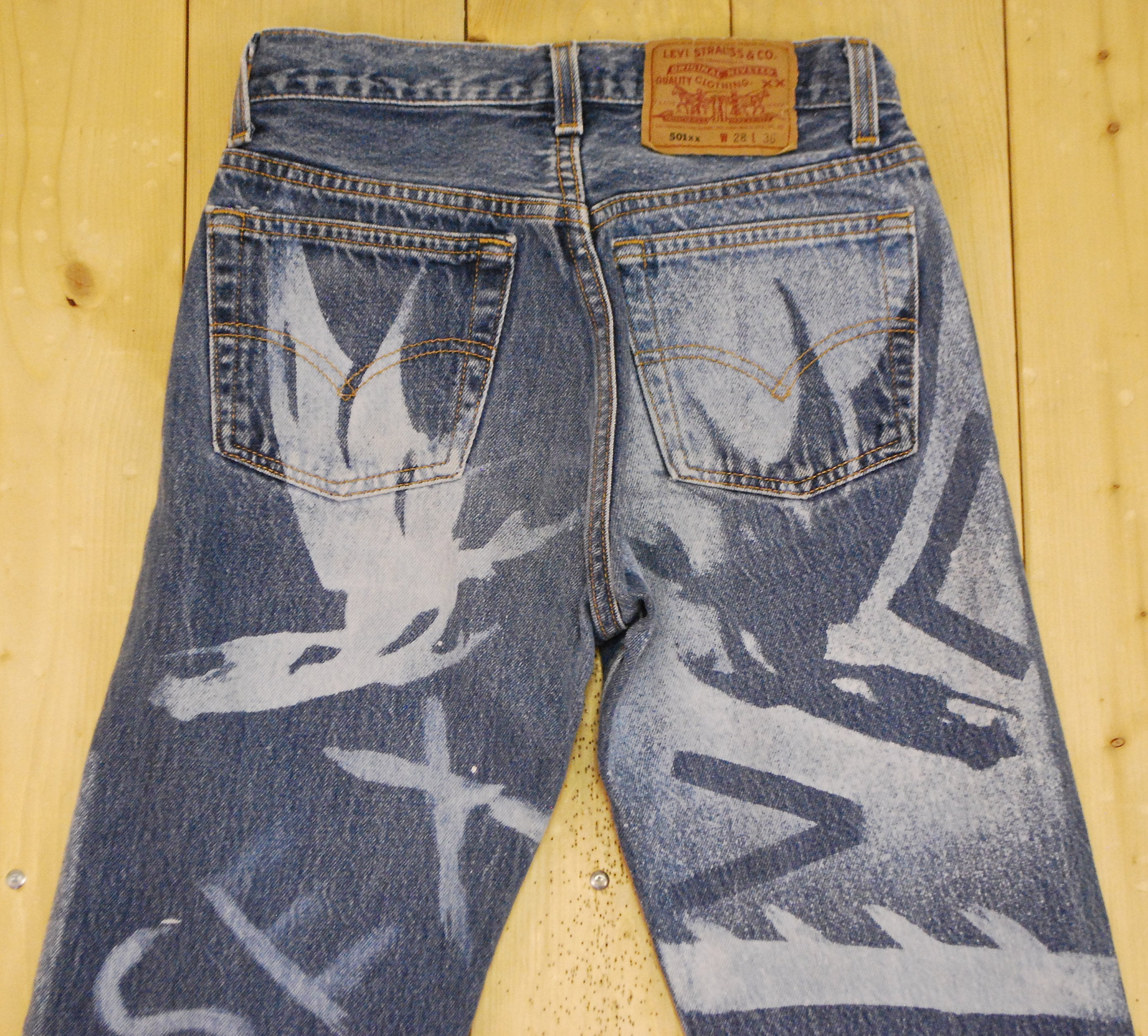 Vintage 1980's LEVIS 501's Custom Graffiti Bleached Denim Jeans