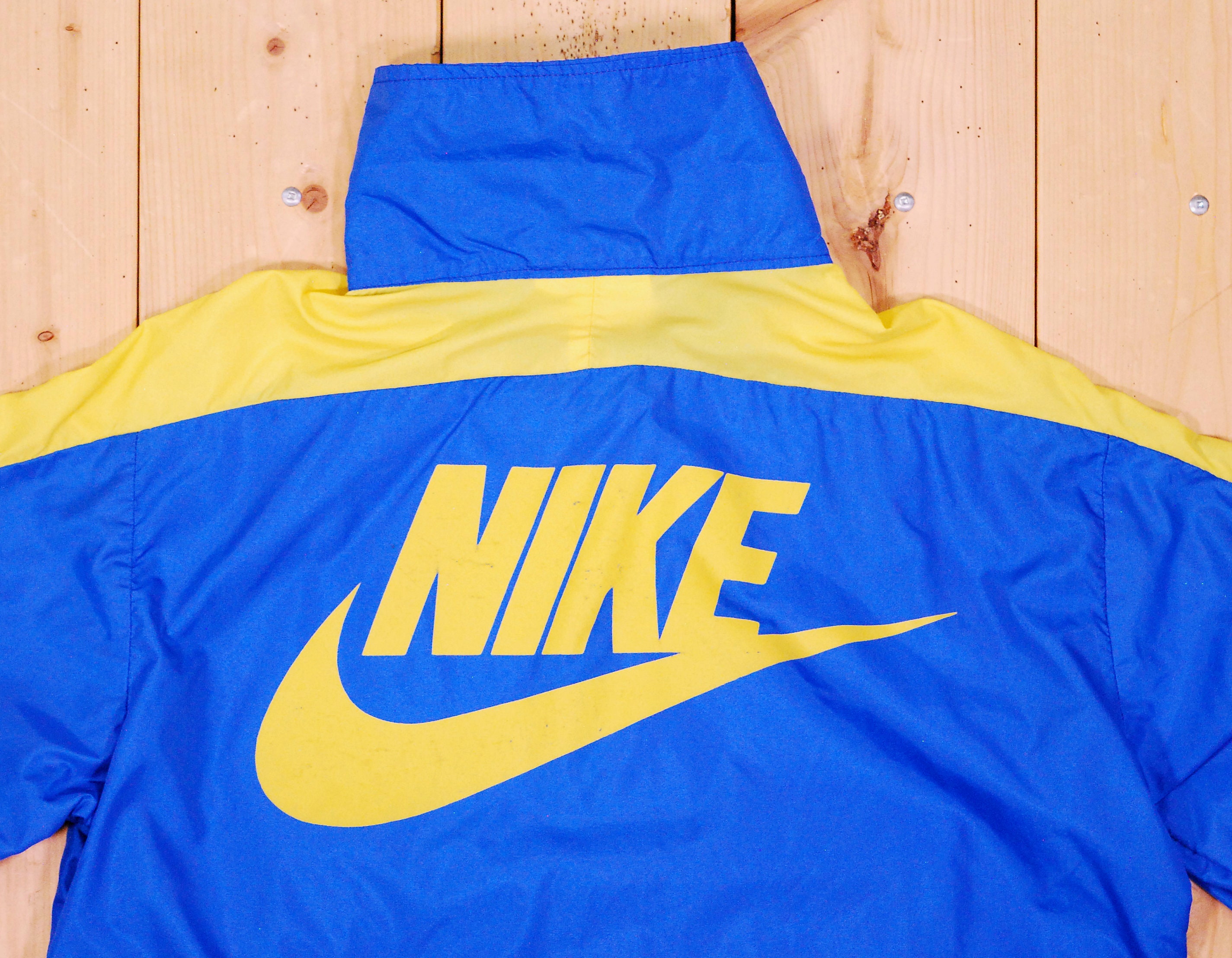 Vintage Early 1970's Blue and Yellow NIKE Orange Swoosh Nylon