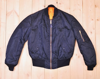 ジャケット・アウター 80's usa old Alpha MA-1 bomber jacket L Used 80s ALPHA MA-1 Flight Jacket, Navy, USA Made, Size M, Rare