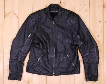 Vintage 1990&#39;s Black Leather Motorcycle Jacket / Cafe Racer / Retro Collectable Rare