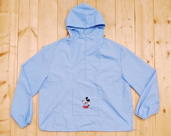 Vintage 1970 MICKEY MOUSE azul con capucha Anorak Pullover / DISNEY / Retro Coleccionable Rare