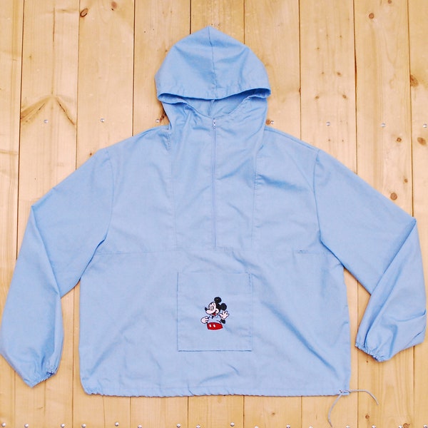 Vintage 1970's MICKEY MOUSE Light Blue Hooded Anorak Pullover / DISNEY / Retro Collectable Rare