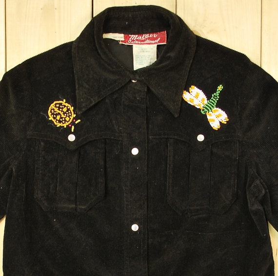 Vintage 1970's Black HAND Beaded Western Shirt Sh… - image 2