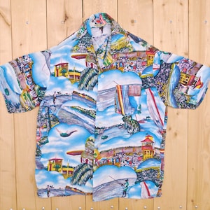 Vintage 1930&#39;s/40&#39;s Short Sleeve Cold Rayon HAWAIIAN Shirt / Made in CALIFORNIA / Cowpunk / Rockabilly / Retro Collectable Rare