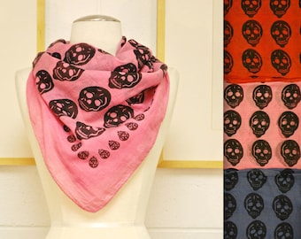 Bufanda vintage de calavera de 1989, original, de gasa de algodón indio, coleccionable retro, rara.