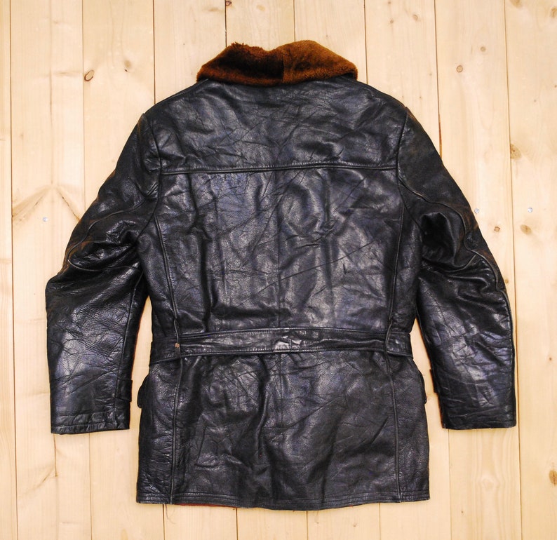 Vintage 1940's/50s Black Shearling Lined 3/4 Length Horsehide Jacket / Retro Collectable Rare image 6