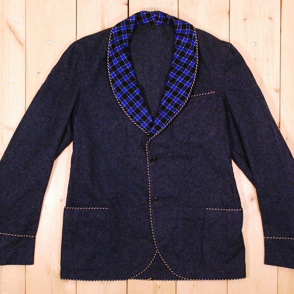 Vintage 1930's/40's Steel Blue Wool Smoking Jacket / Dressing Gown / Housecoat /  Retro Collectable Rare