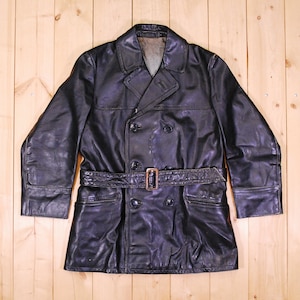 Vintage 1940's/50's KRAAIJER Dutch 3/4 Length Leather Police Jacket / Retro Collectable Rare