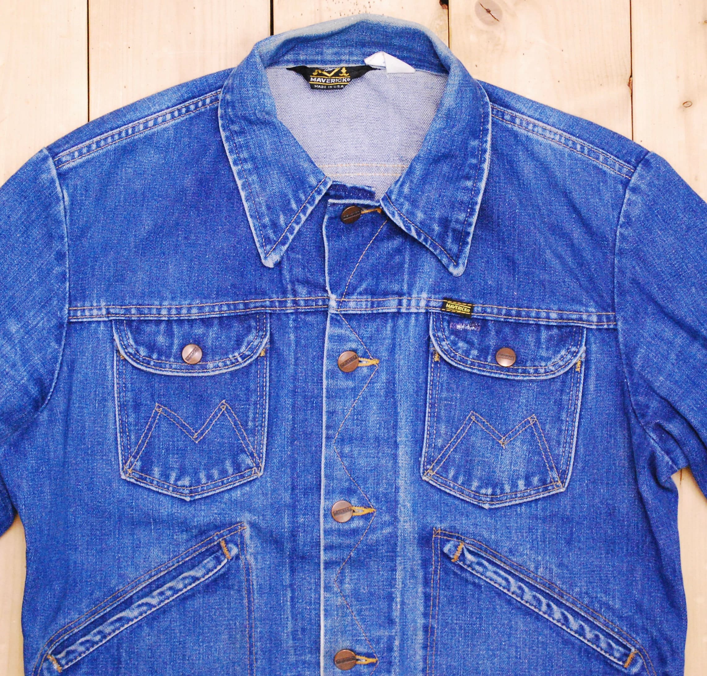 Vintage 70s Maverick Selvedge￼ Denim Chain Stitched Jacket (size 44) Blue  Bell