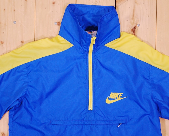 Vintage Early 1970's Blue and Yellow NIKE Orange Swoosh Nylon