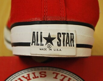 Vintage 1990 s Deadstock Red CONVERSE CHUCK TAYLOR Lo Top Sneakers Size 12 Made in U.S.A. Retro Collectable Rare