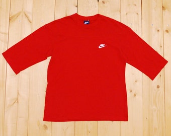 Vintage 1980-tals röd NIKE mesh body med 3/4-ärm / blå etikett / retro samlarobjekt sällsynt