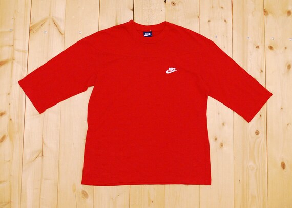 Vintage 1980's Red NIKE Mesh Body 3/4 Sleeve T-Sh… - image 1