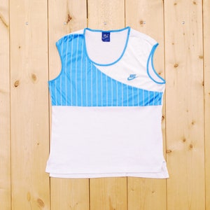 Vintage 1980's Blue and White NIKE Blue Label Running Tank Top / Retro Collectable Rare