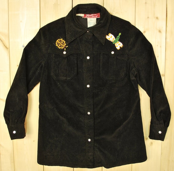 Vintage 1970's Black HAND Beaded Western Shirt Sh… - image 1