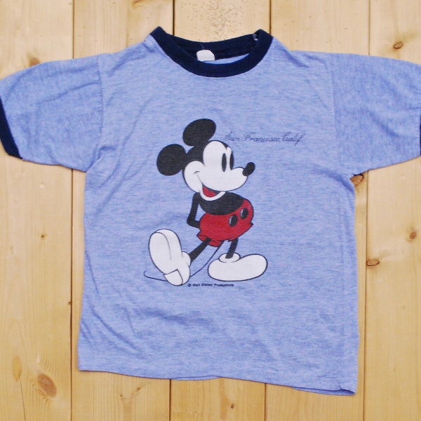 Vintage 1970's MICKEY MOUSE San Francisco Light Blue Ringer T-Shirt / Walt Disney Productions / Retro Collectable Rare