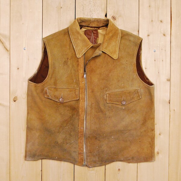 Vintage 1930's/40's VICTORIA SPORTSWEAR Buckskin Suede Motorcycle Vest / Festival / Retro Collectable Rare