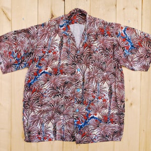 Vintage 1940&#39;s/50&#39;s Brown Floral Short Sleeve Rayon HAWAIIAN Shirt / Cowpunk / Rockabilly / Retro Collectable Rare