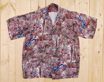 Vintage 1940's/50's Brown Floral Short Sleeve Rayon HAWAIIAN Shirt / Cowpunk / Rockabilly / Retro Collectable Rare