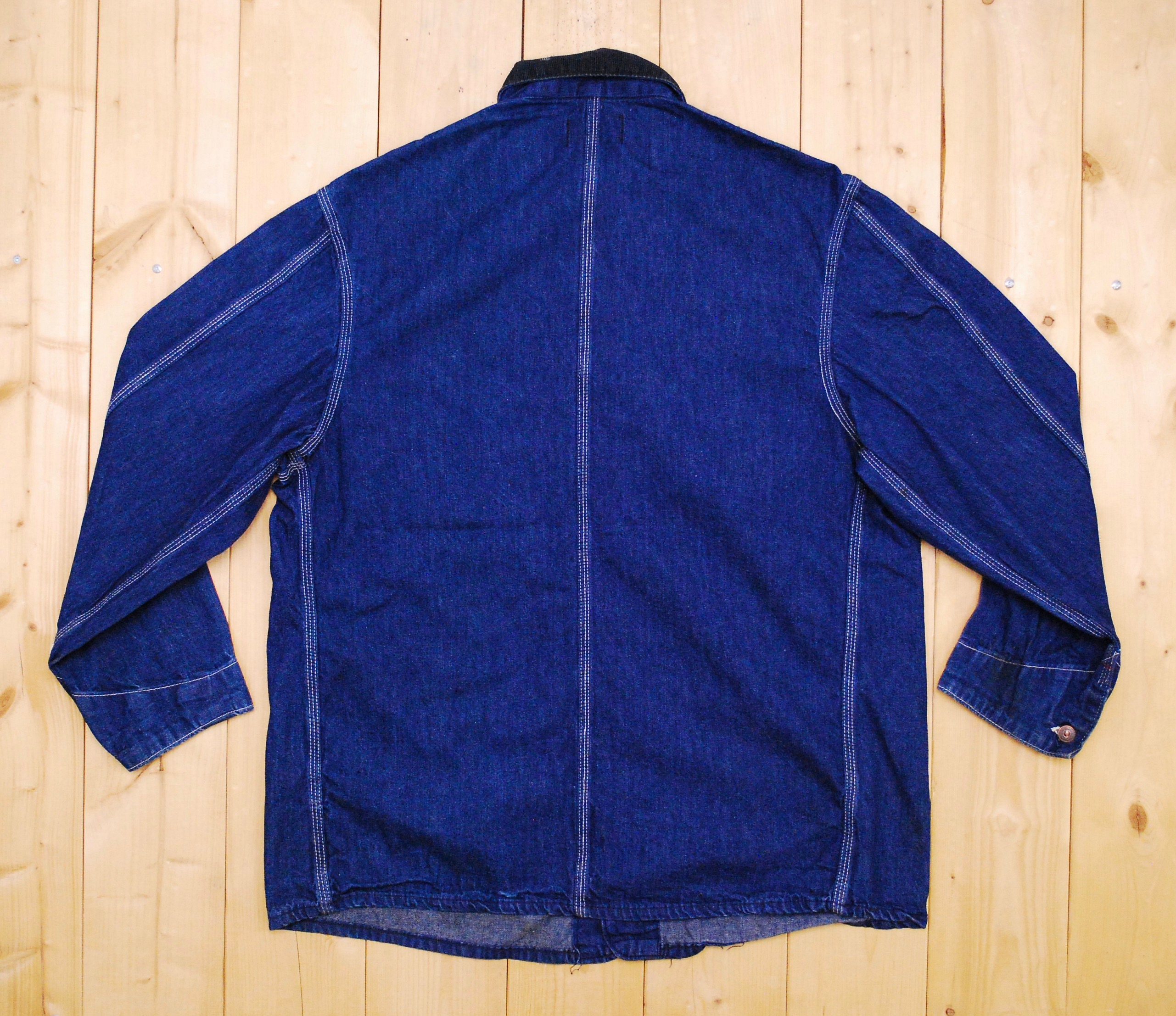 ジャケット・アウター 80s sears box logo work jacket USA VTG 80s SEARS WORK LEISURE US Mens M Blue 100% Cotton Denim