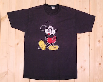 T-shirt noir MICKEY MOUSE vintage des années 1970 / DISNEY / Retro Collectable Rare