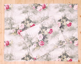 Vintage 1940's/50's 2 Piece Barkcloth Curtain Fabric / 32" x 60" / Garden Print / Retro Collectable Rare