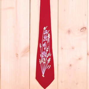 Vintage 1930&#39;s/40&#39;s Maroon ANDRE of CALIFORNIA Hand Painted Necktie / Floral Motif / Retro Collectable Rare