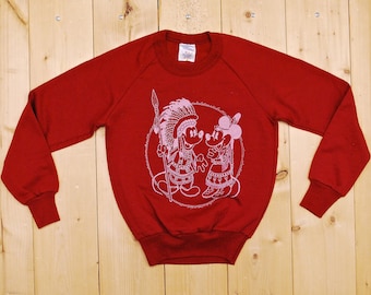 Vintage 1960's/70's Maroon MICKEY MOUSE Sudadera infantil / Walt Disney /Retro Coleccionable Rare