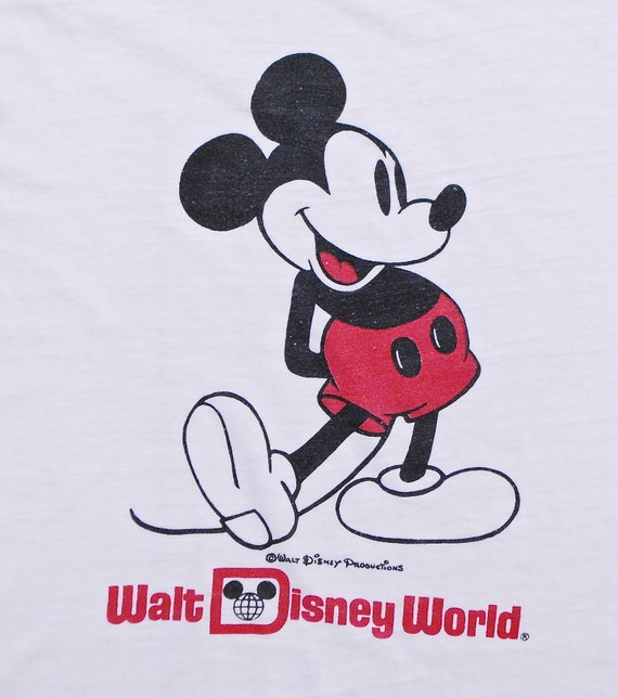 Vintage 1970's MICKEY MOUSE White Ringer T-shirt / DISNEY / Retro