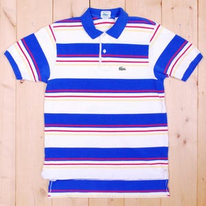 Vintage 1980&#39;s/90&#39;s White Striped IZOD LACOSTE Tennis Tail Polo Shirt / Drop Tail / Retro Collectable Rare