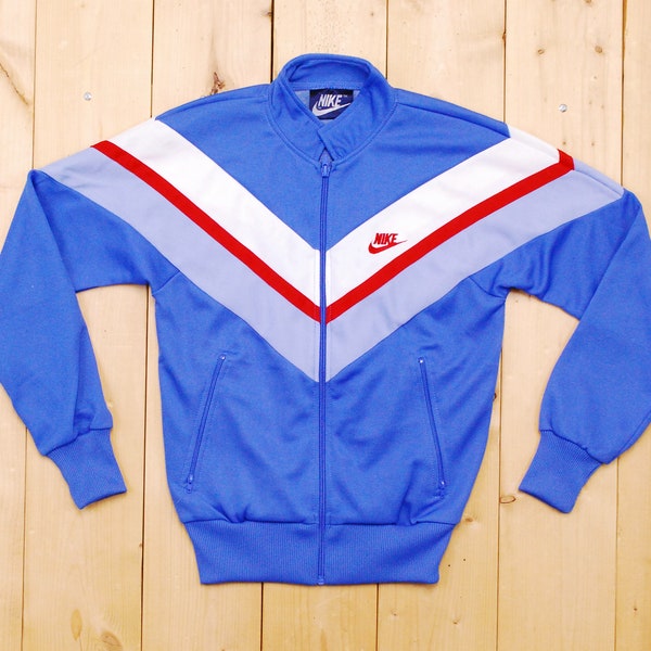 Vintage 1980's Blue and White NIKE Blue Label Track Jacket /  Retro Collectable Rare