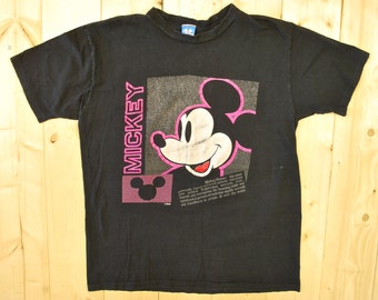 Vintage 1970's/80's Pink Neon MICKEY MOUSE Black T-Shirt / Dictionary Definition of Mickey Mouse / Retro Collectable Rare