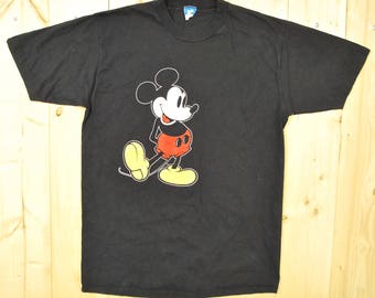 Vintage 1970er Jahre MICKEY MOUSE schwarzes T-Shirt / DISNEY / Retro Sammlerstück selten