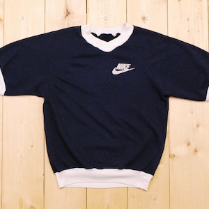 Vintage 1970&#39;s NIKE ORANGE SWOOSH Short Sleeve Ringer Sweatshirt / Retro Collectable Rare / bjr