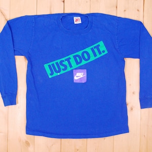 Vintage 1980&#39;s/90&#39;s Blue NIKE Just Do It Long Sleeve T-Shirt / Retro Collectable Rare
