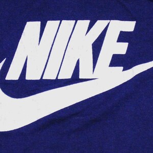 Puede incluir: Logotipo blanco de Nike con la palabra "NIKE" en una fuente blanca en negrita sobre un fondo azul oscuro.