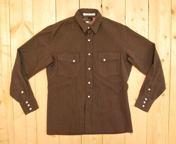 Vintage 1940's/50's Brown Gabardine Western Shirt… - image 1