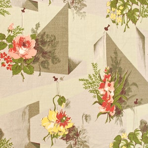 Vintage 1940&#39;s/50&#39;s Barkcloth Fabric / 42&quot; x 58&quot; / Dried Flower Print / Retro Collectable Rare