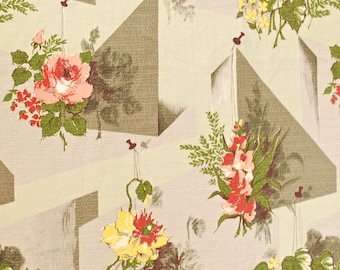 Vintage 1940&#39;s/50&#39;s Barkcloth Fabric / 42&quot; x 58&quot; / Dried Flower Print / Retro Collectable Rare