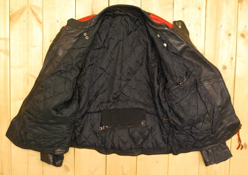 Vintage 1980's Black and Red Leather Motorcycle Jacket / - Etsy