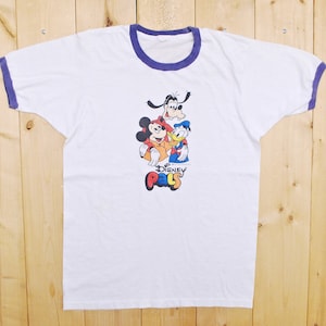 Vintage 1970&#39;s DISNEY PALS White Ringer T-Shirt / Mickey, Donald and Goofy / Retro Collectable Rare